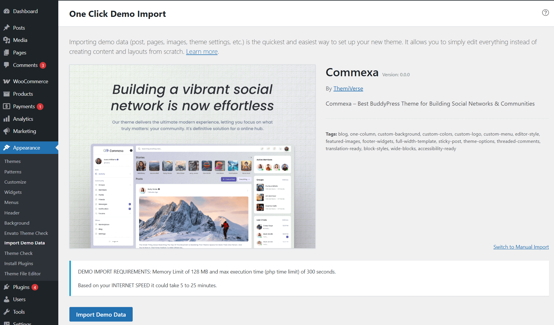 Demo import screen 1